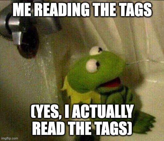 kermit crying terrified in shower | ME READING THE TAGS (YES, I ACTUALLY READ THE TAGS) | image tagged in kermit crying terrified in shower | made w/ Imgflip meme maker