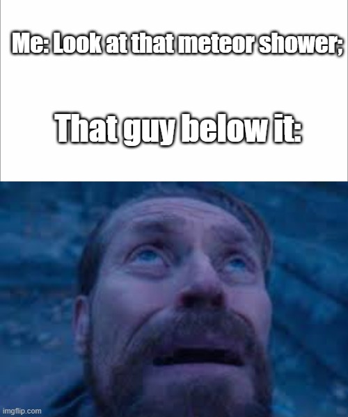 Me: Look at that meteor shower;; That guy below it: | image tagged in william dafoe looks up | made w/ Imgflip meme maker