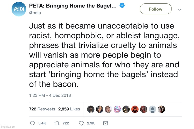 ah yes, we shouldn’t use phrases that didn’t have any animal harm in the process of creating them. | made w/ Imgflip meme maker