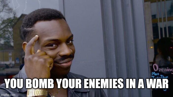 Roll Safe Think About It Meme | YOU BOMB YOUR ENEMIES IN A WAR | image tagged in memes,roll safe think about it | made w/ Imgflip meme maker