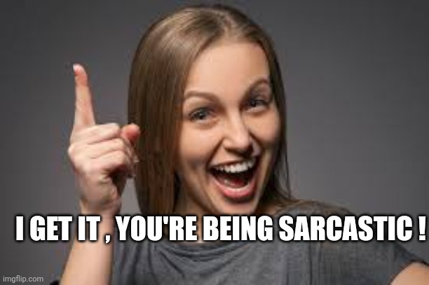 eureka face | I GET IT , YOU'RE BEING SARCASTIC ! | image tagged in eureka face | made w/ Imgflip meme maker