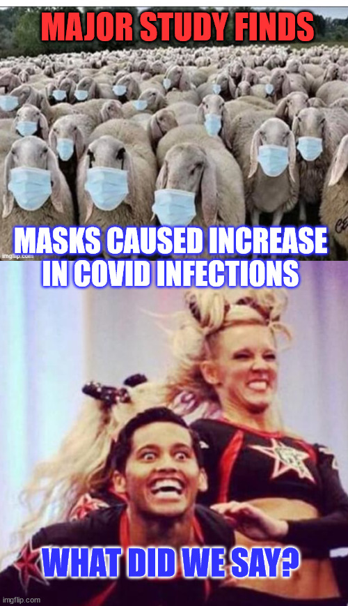 How many times does the status quo media need to lie to you before you wake up? | MAJOR STUDY FINDS; MASKS CAUSED INCREASE IN COVID INFECTIONS; WHAT DID WE SAY? | image tagged in sign of the sheeple,told ya so,mainstream media,liars,government corruption | made w/ Imgflip meme maker