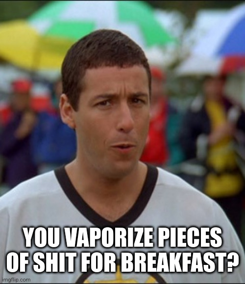 Happy Gilmore | YOU VAPORIZE PIECES OF SHIT FOR BREAKFAST? | image tagged in happy gilmore | made w/ Imgflip meme maker