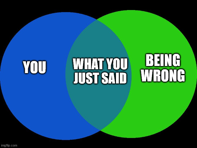 Venn Comparison | YOU BEING WRONG WHAT YOU JUST SAID | image tagged in venn comparison | made w/ Imgflip meme maker