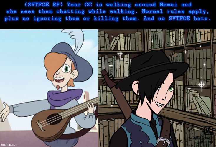 (SVTFOE RP) Your OC is walking around Mewni and she sees them chatting while walking. Normal rules apply, plus no ignoring them or killing them. And no SVTFOE hate. | made w/ Imgflip meme maker