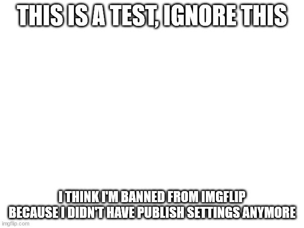 LET'S GO I GOT IT | THIS IS A TEST, IGNORE THIS; I THINK I'M BANNED FROM IMGFLIP BECAUSE I DIDN'T HAVE PUBLISH SETTINGS ANYMORE | image tagged in blank | made w/ Imgflip meme maker