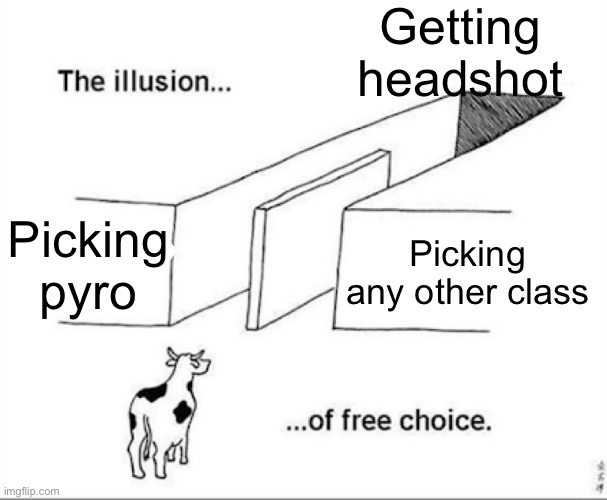 Illusion of free choice | Getting headshot; Picking pyro; Picking any other class | image tagged in illusion of free choice | made w/ Imgflip meme maker