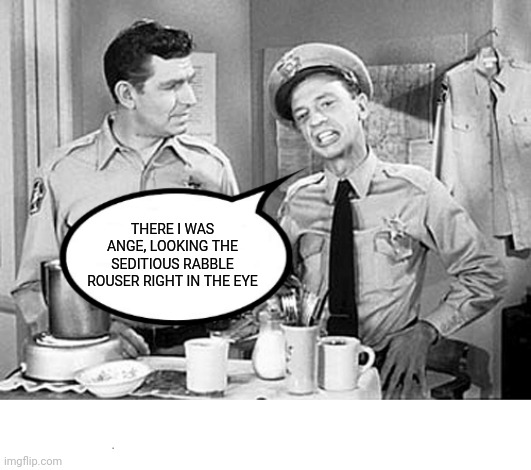 Barney Fife Breaking It Down | THERE I WAS ANGE, LOOKING THE SEDITIOUS RABBLE ROUSER RIGHT IN THE EYE | image tagged in barney fife breaking it down | made w/ Imgflip meme maker