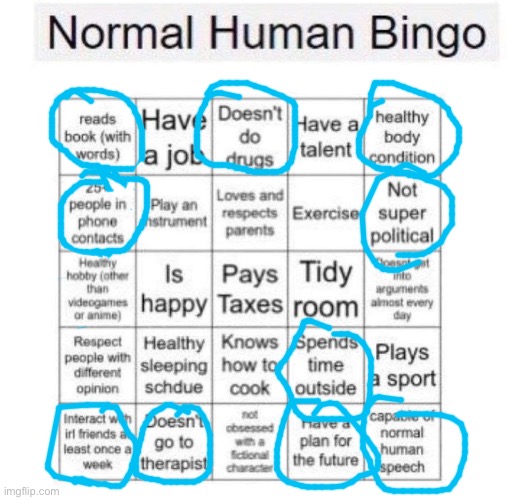 *cries in american* | image tagged in normal human bingo | made w/ Imgflip meme maker