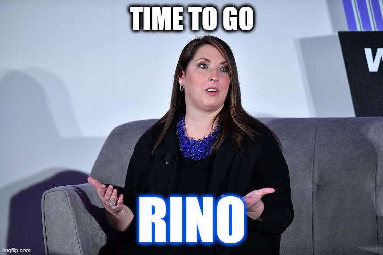 McDaniel's Got To McLeave | TIME TO GO; RINO | image tagged in ronna mcdaniel,gop,maga,republican national committee | made w/ Imgflip meme maker