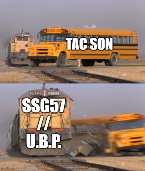 STOP THE WORST YOUTUBERS | TAC SON; SSG57 // U.B.P. | image tagged in a train hitting a school bus | made w/ Imgflip meme maker