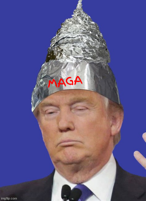 Trumpfoil hat | MAGA | image tagged in donald trump,tin foil hat,maga dunce cap,rubes,brain damaged,45 iq | made w/ Imgflip meme maker