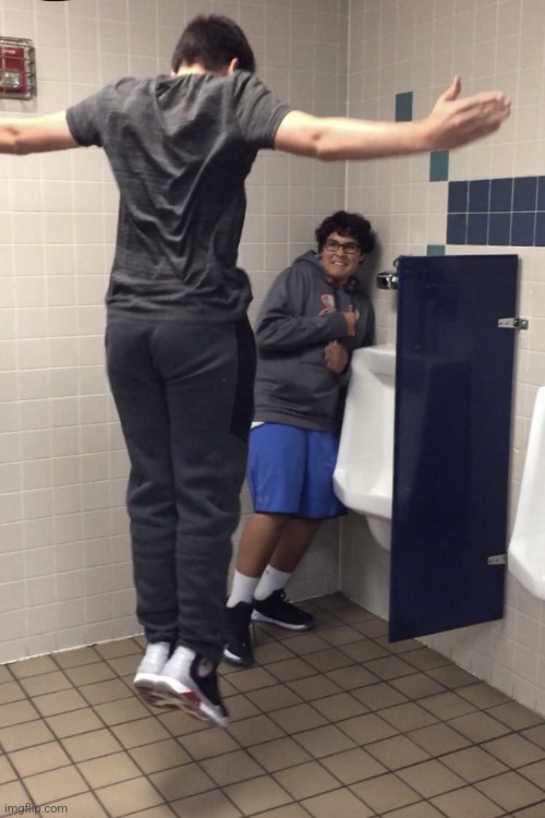 (mod note: Bro the kid is scared of his pp | image tagged in t pose to assert dominance | made w/ Imgflip meme maker