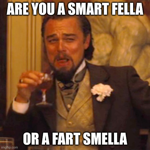 Laughing Leo | ARE YOU A SMART FELLA; OR A FART SMELLA | image tagged in memes,laughing leo | made w/ Imgflip meme maker