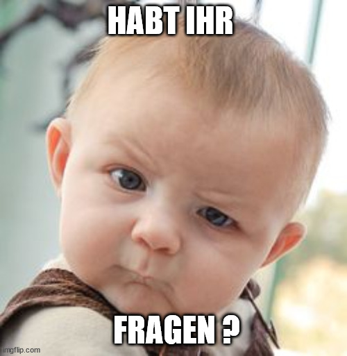 Skeptical Baby | HABT IHR; FRAGEN ? | image tagged in memes,skeptical baby | made w/ Imgflip meme maker