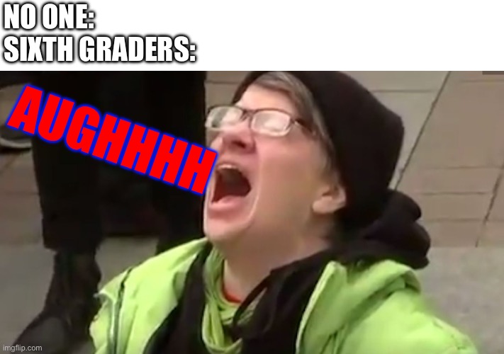 Moans | AUGHHHH; NO ONE: SIXTH GRADERS: | image tagged in creaming liberal | made w/ Imgflip meme maker