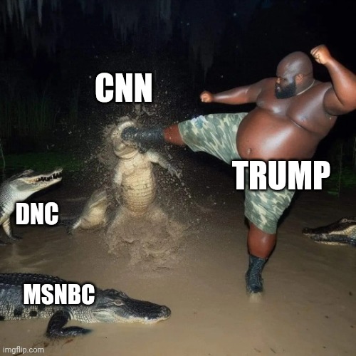 Gator kick | CNN; TRUMP; DNC; MSNBC | image tagged in gator kick | made w/ Imgflip meme maker