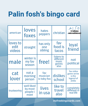 Palin Fosh's bingo card Blank Meme Template
