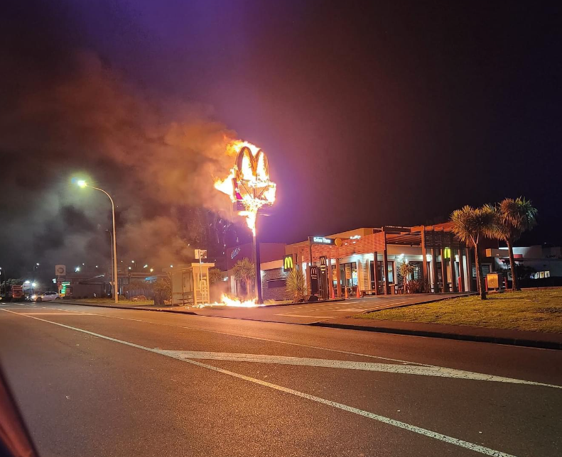 High Quality McDonald's Sign On Fire Blank Meme Template