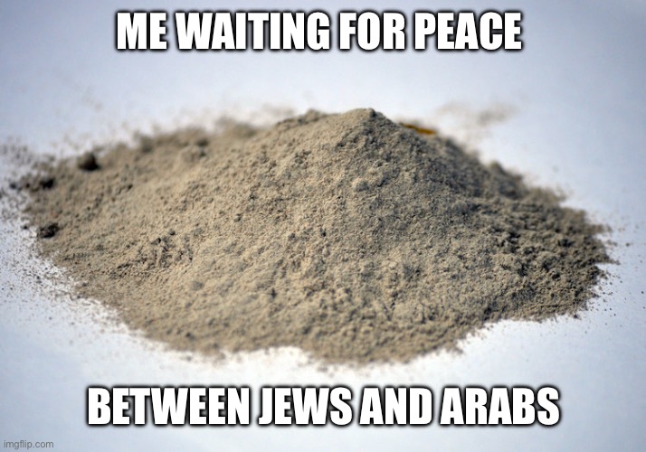 pile of dust | ME WAITING FOR PEACE BETWEEN JEWS AND ARABS | image tagged in pile of dust | made w/ Imgflip meme maker