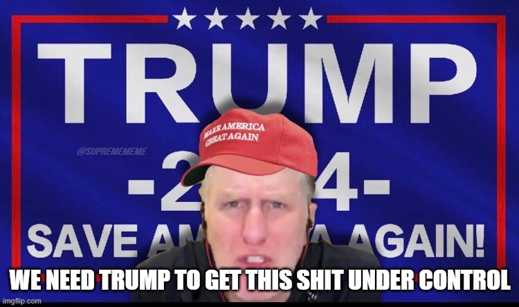 Never Trump | WE NEED TRUMP TO GET THIS SHIT UNDER CONTROL | image tagged in never trump,fjb,donald trump,donald j trump,trump,maga | made w/ Imgflip meme maker
