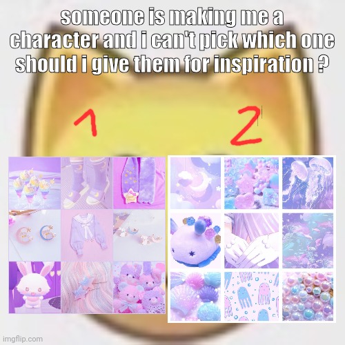 I might go with 2 | someone is making me a character and i can't pick which one should i give them for inspiration ? | image tagged in aj | made w/ Imgflip meme maker