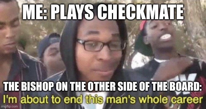 I’m about to end this man’s whole career | ME: PLAYS CHECKMATE; THE BISHOP ON THE OTHER SIDE OF THE BOARD: | image tagged in i m about to end this man s whole career | made w/ Imgflip meme maker