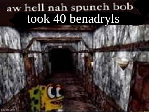 Aw Hell Naw1!1!!!11!!!1! | took 40 benadryls | image tagged in aw hell nah spunch bob | made w/ Imgflip meme maker