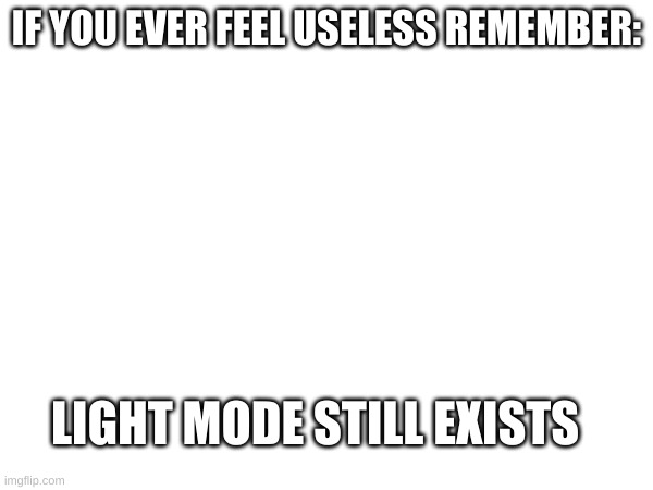 IF YOU EVER FEEL USELESS REMEMBER:; LIGHT MODE STILL EXISTS | made w/ Imgflip meme maker