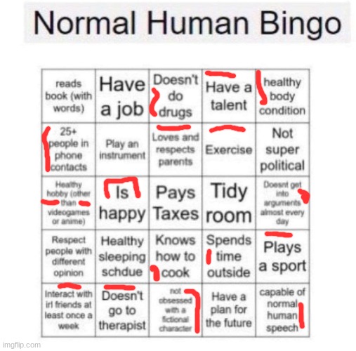 . | image tagged in normal human bingo | made w/ Imgflip meme maker