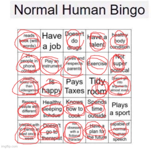 can’t pay taxes cuz i don’t have a job | image tagged in normal human bingo | made w/ Imgflip meme maker