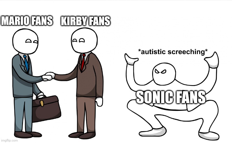 Sonic fans in powerscaling in a nutshell | MARIO FANS; KIRBY FANS; SONIC FANS | image tagged in autistic screeching,sonic the hedgehog,sonic,death battle,sonic fanbase reaction | made w/ Imgflip meme maker