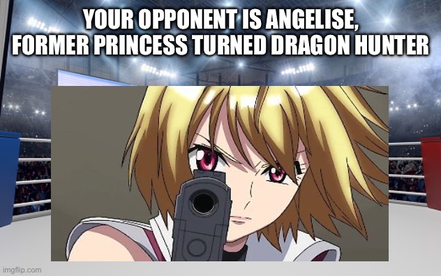 Your opponent is Angelise, former princess turned DRAGON hunter | YOUR OPPONENT IS ANGELISE, FORMER PRINCESS TURNED DRAGON HUNTER | image tagged in boxing arena | made w/ Imgflip meme maker