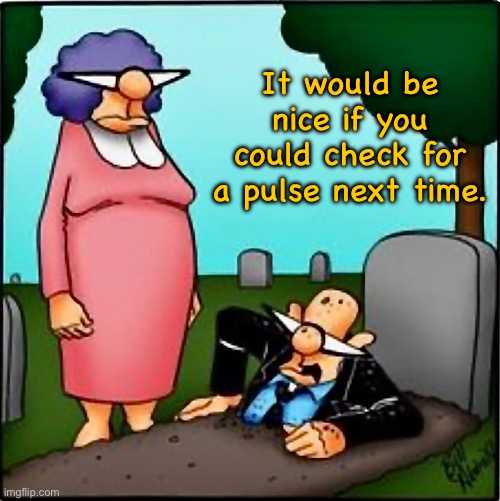 Buried alive | It would be nice if you could check for a pulse next time. | image tagged in you could have,took my pulse,before you buried me,comics | made w/ Imgflip meme maker