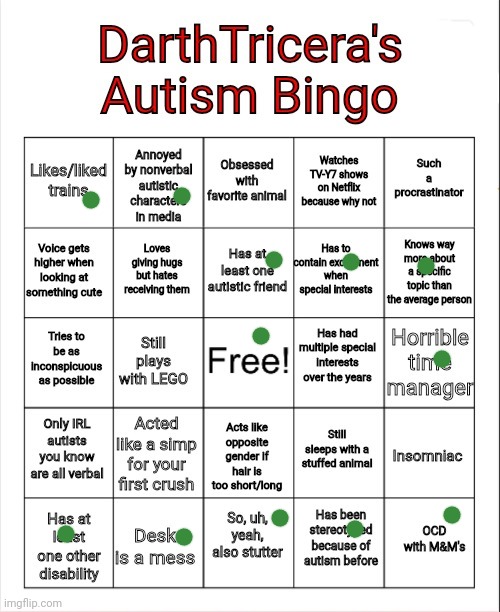 some of this shit aint even autism | image tagged in darthtricera's autism bingo | made w/ Imgflip meme maker