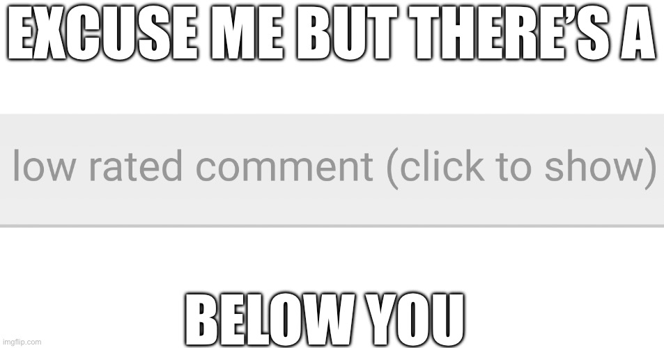 EXCUSE ME BUT THERE’S A BELOW YOU | image tagged in low-rated comment imgflip,blank white template | made w/ Imgflip meme maker