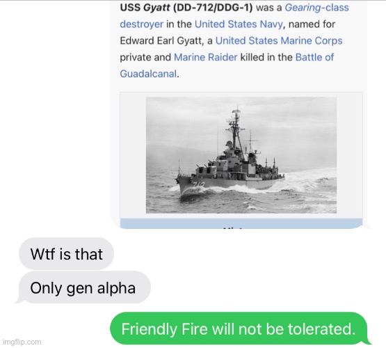 In case y’all were wondering, that is a real battleship name | image tagged in friendly fire | made w/ Imgflip meme maker