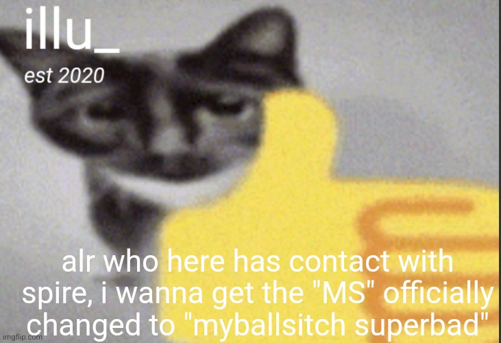 alr who here has contact with spire, i wanna get the "MS" officially changed to "myballsitch superbad" | made w/ Imgflip meme maker