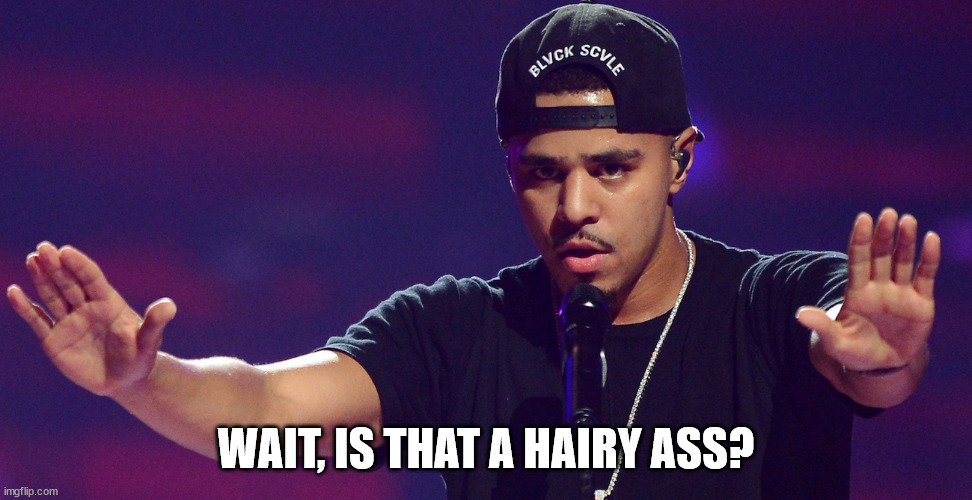 J COLE HOLD UP | WAIT, IS THAT A HAIRY ASS? | image tagged in j cole hold up | made w/ Imgflip meme maker