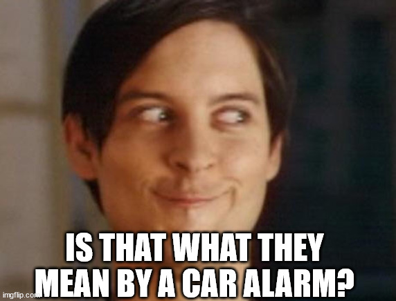 Spiderman Peter Parker Meme | IS THAT WHAT THEY MEAN BY A CAR ALARM? | image tagged in memes,spiderman peter parker | made w/ Imgflip meme maker