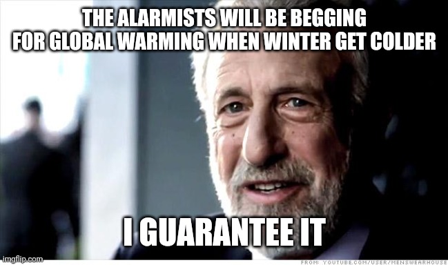 THE ALARMISTS WILL BE BEGGING FOR GLOBAL WARMING WHEN WINTER GET COLDER I GUARANTEE IT | image tagged in memes,i guarantee it | made w/ Imgflip meme maker