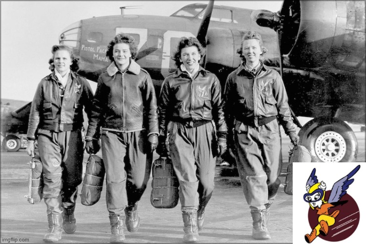 WASP women pilots WWII Fifinella female gremlin logo JPP | image tagged in wasp pilots avenger field texas wwii,aviation,wwii,army air corps,military,woman | made w/ Imgflip meme maker