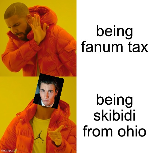 Drake Hotline Bling | being fanum tax; being skibidi from ohio | image tagged in memes,drake hotline bling | made w/ Imgflip meme maker