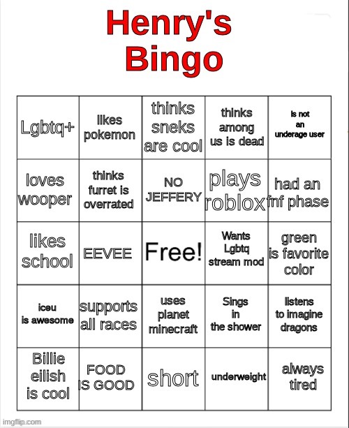 Bringing back my bingo | image tagged in henry's bingo | made w/ Imgflip meme maker