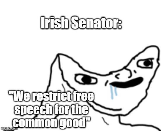 Freedom | Irish Senator:; "We restrict free
speech for the
common good" | image tagged in dumb wojak | made w/ Imgflip meme maker