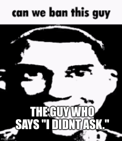 Can we ban this guy | THE GUY WHO SAYS "I DIDNT ASK." | image tagged in can we ban this guy | made w/ Imgflip meme maker