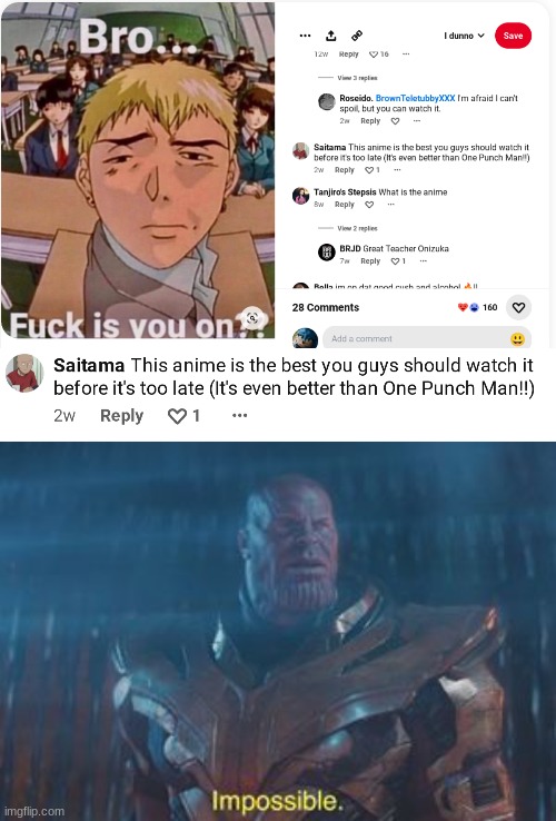 image tagged in thanos impossible,one punch man,anime | made w/ Imgflip meme maker