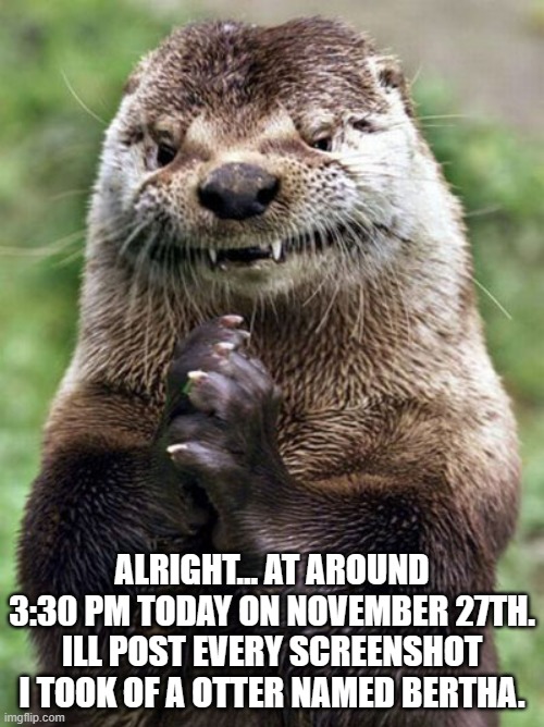 this afternoon. I begin another collection. its smaller but its worth it. | ALRIGHT... AT AROUND 3:30 PM TODAY ON NOVEMBER 27TH. ILL POST EVERY SCREENSHOT I TOOK OF A OTTER NAMED BERTHA. | image tagged in memes,funny,idea,cartoon,movie | made w/ Imgflip meme maker