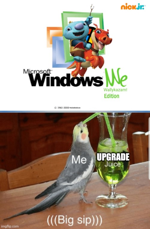 This is truly my OS | UPGRADE | image tagged in unsee juice,wallykazam,windows me,windows we,upgrade | made w/ Imgflip meme maker