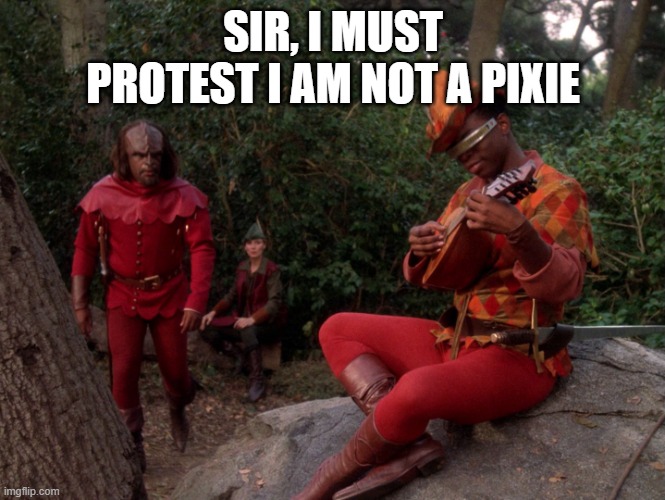 Worf is not a Merry Man | SIR, I MUST PROTEST I AM NOT A PIXIE | image tagged in worf is not a merry man | made w/ Imgflip meme maker